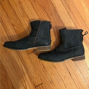 Josef Seibel Black Genuine Leather Ankle Boots with Zipper Corset Closure